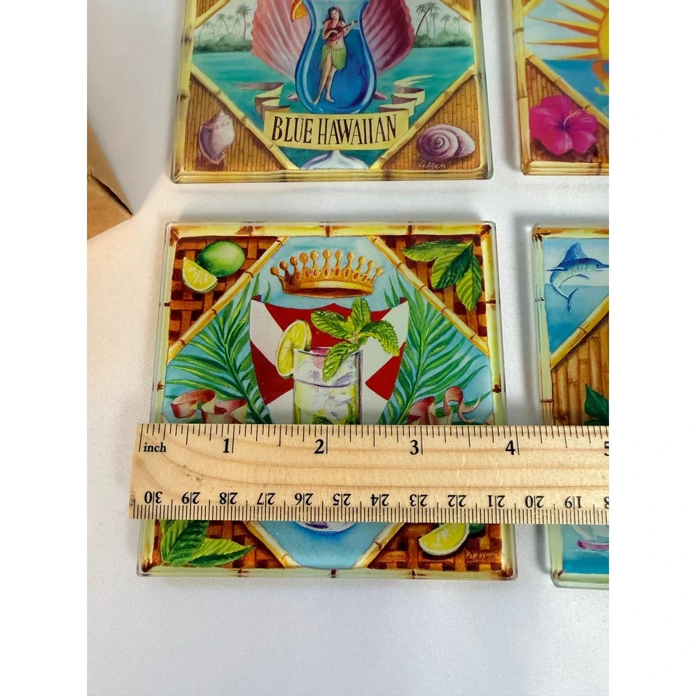 Pier 1 Imports Tropical Cocktail Glass Coasters Set of 4 G. Allen Mojito Tiki